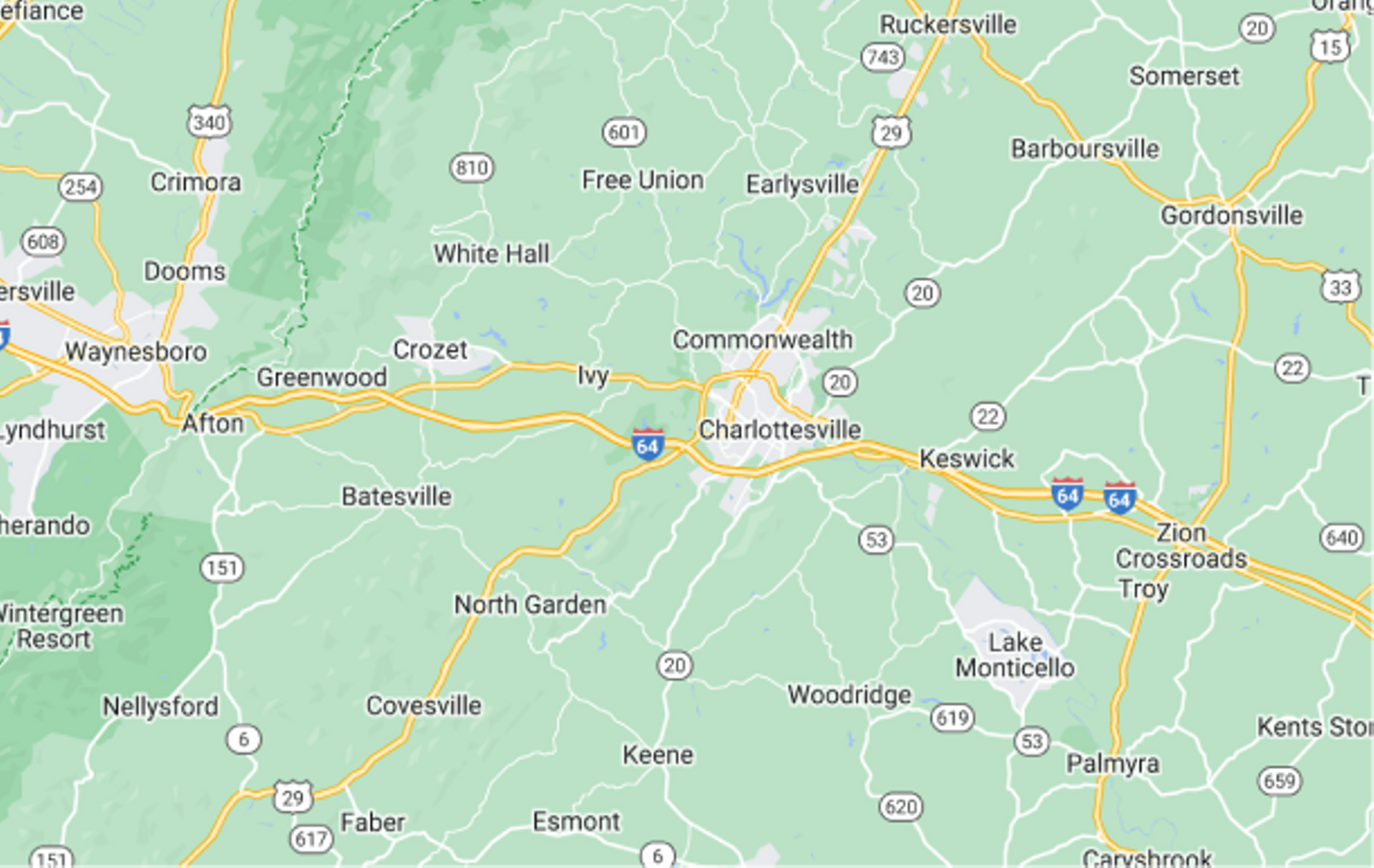 Map of Charlottesville and surrounding areas